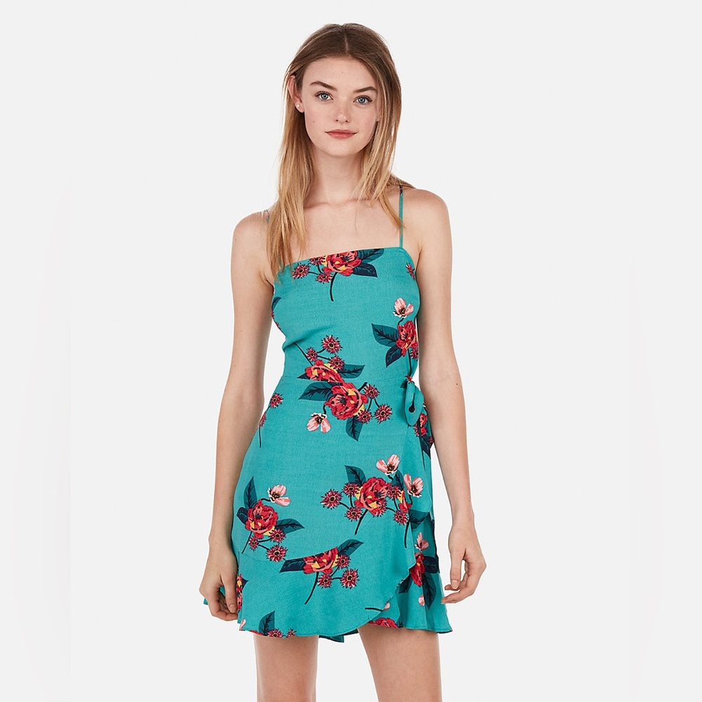 Express Teal Floral Mini Dress